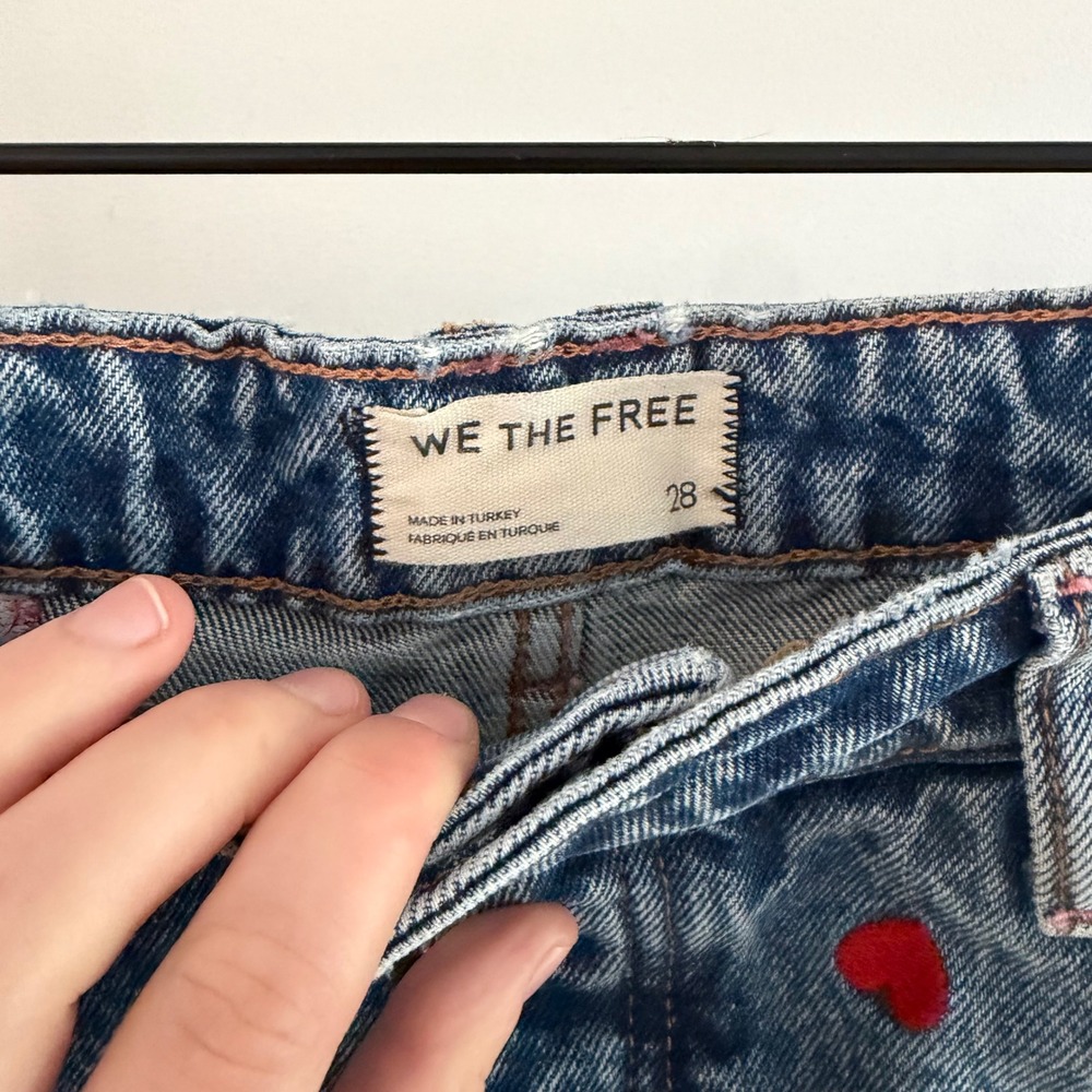 We The Free Deep Trance Embroidered Dropped Boyfriend Jeans Heart Blue Bo 28ho - Picture 4 of 9